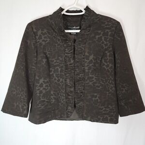 Willi Smith Animal Print Ruffle Jacket‎ Dark Neutral Minimalist Chic Size 4